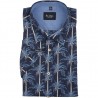 Granatowa koszula bawełniana ze wzorem w palmy z krótkim rękawem - Modern Fit 43820365117