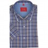 Non Iron - niebieska koszula bawełniana w  kratkę z krótkim rękawem 43170363813