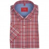 Non Iron - różowa koszula bawełniana w  kratkę z krótkim rękawem 43170363862