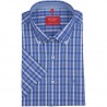 Non Iron - niebieska koszula bawełniana w kratkę z krótkim rękawem 43180363813